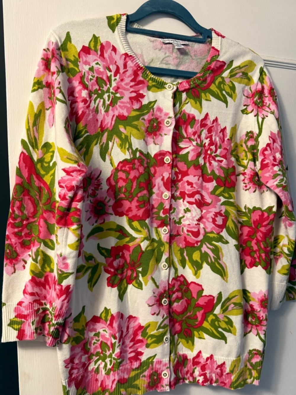 Cotton Isaac Mizrahi Pastel Pink and Light Green Floral Cardigan